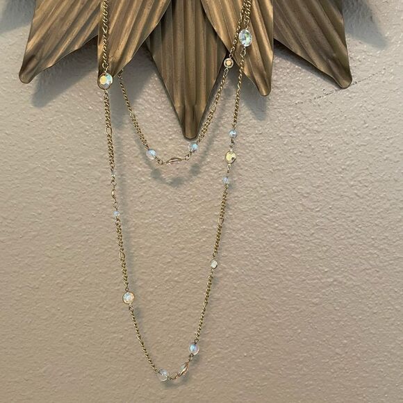Kirks Folly Crystal Iridescent 36 inch Vintage Gold Tone Stunning Chain - Picture 1 of 16